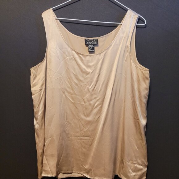 Vintage Suzelle Silk Outfit 3 Pcs Gold Tank Pants Crochet Tunic Metallic Large - Picture 7 of 13